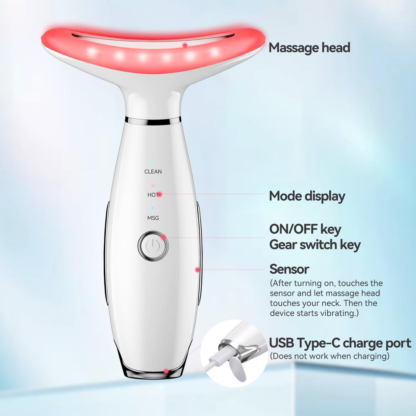 7 Color Neck Face Massager Tool, Facial Massager for Skin Care at Home, Face Sculpting Tool with Thermals, Vibration (White)